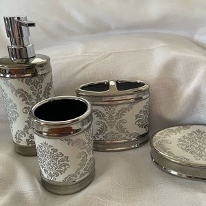 - Moda at Home Damask Bath Countertop Collection- 4 pc Set - NWT